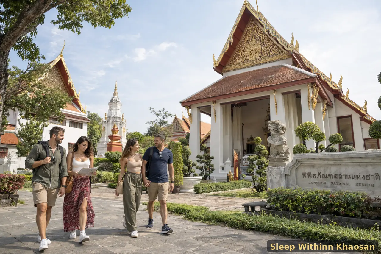 Adult tourists visiting the Bangkok National Museum near Khaosan Road