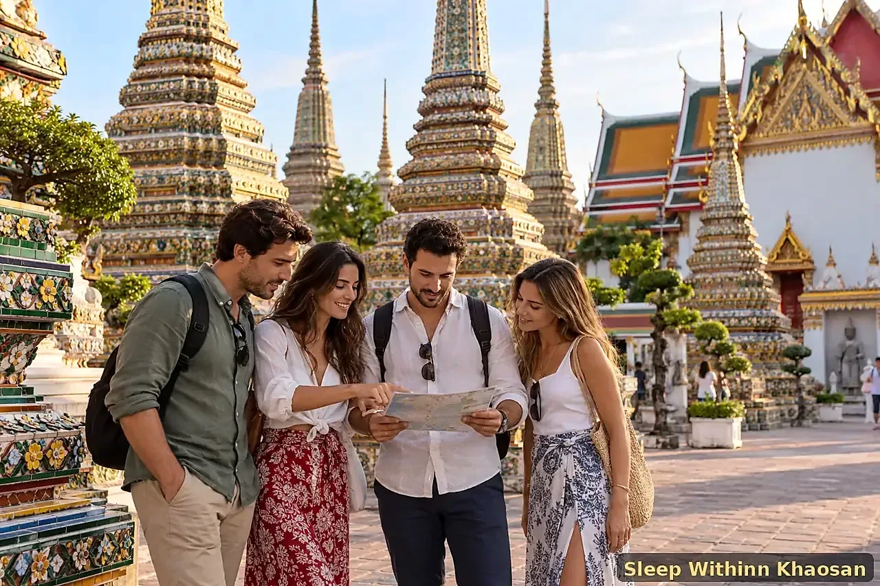 Adult visitors sightseeing at Wat Pho in Bangkok