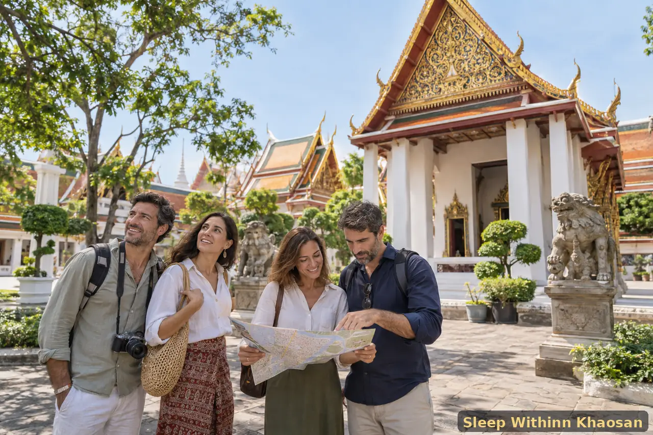 Four adult tourists visiting Bangkok National Museum