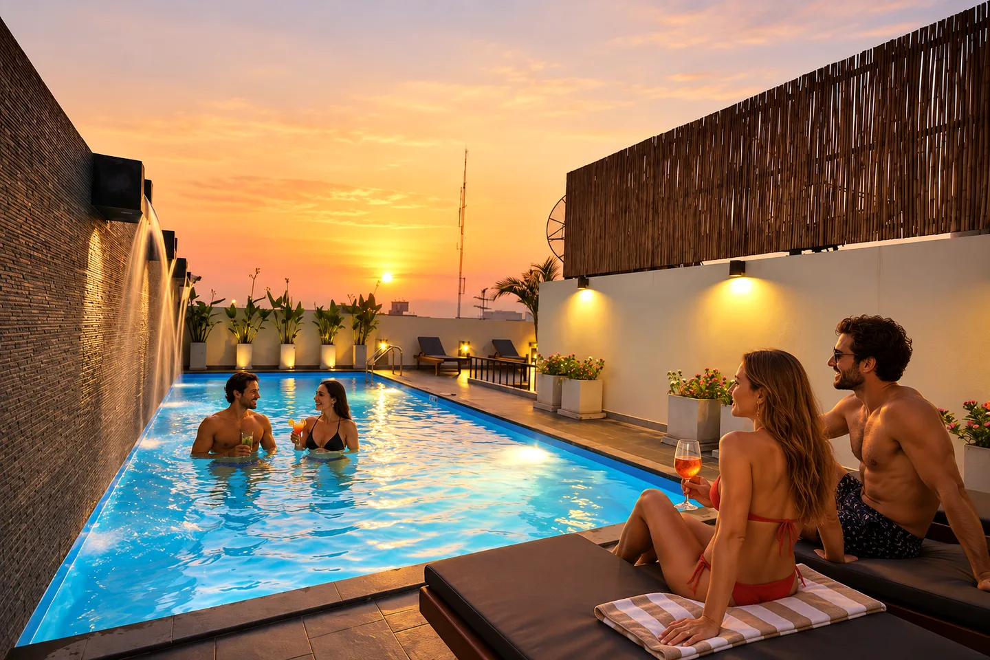 Sleep Withinn rooftop pool with two tourist couples
