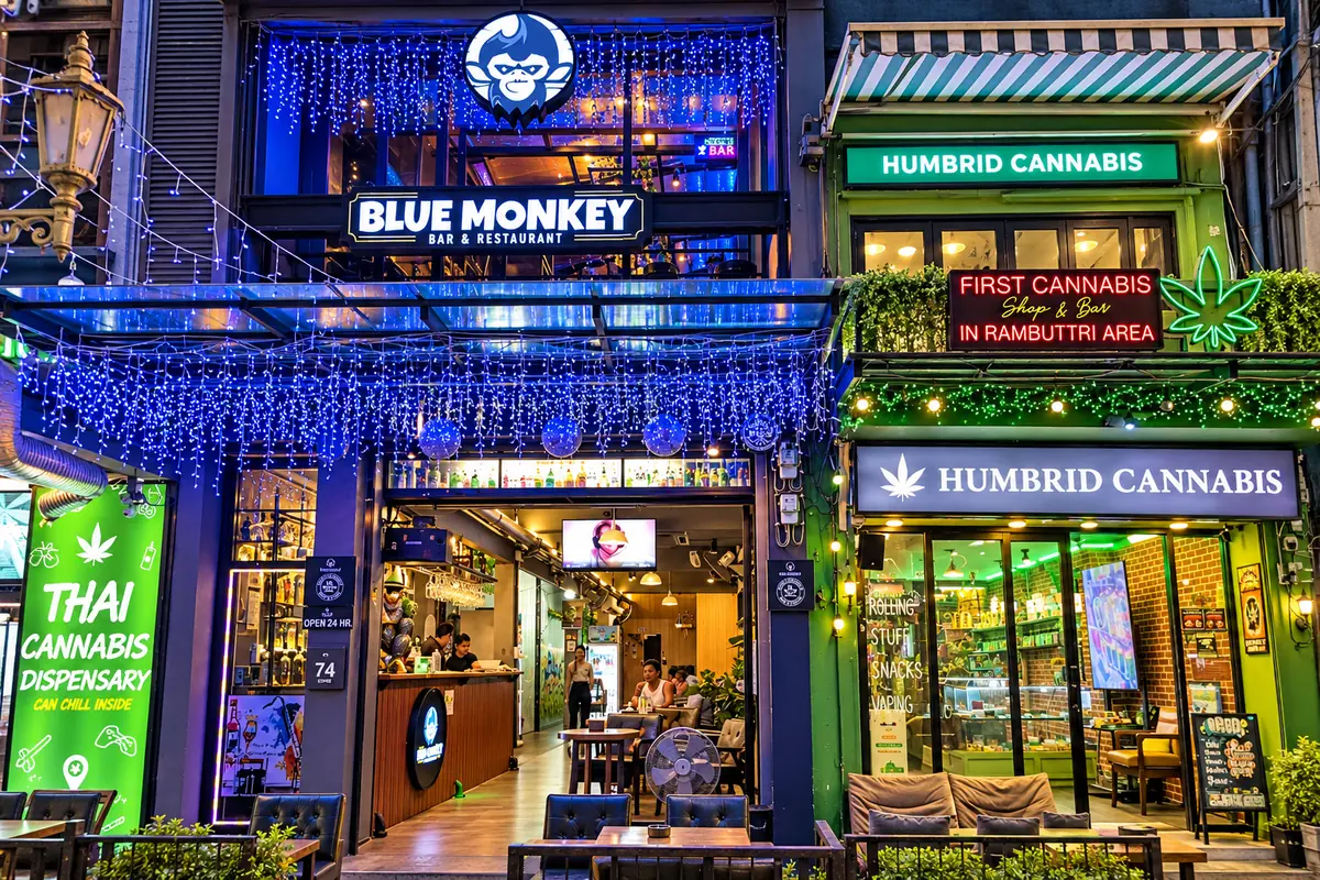 Blue Monkey Bar and Indian Restaurant storefront near Rambuttri Road